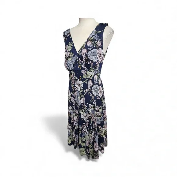 Connected Apparel Navy Floral Midi Boho Style Dress 6 - Picture 1 of 4